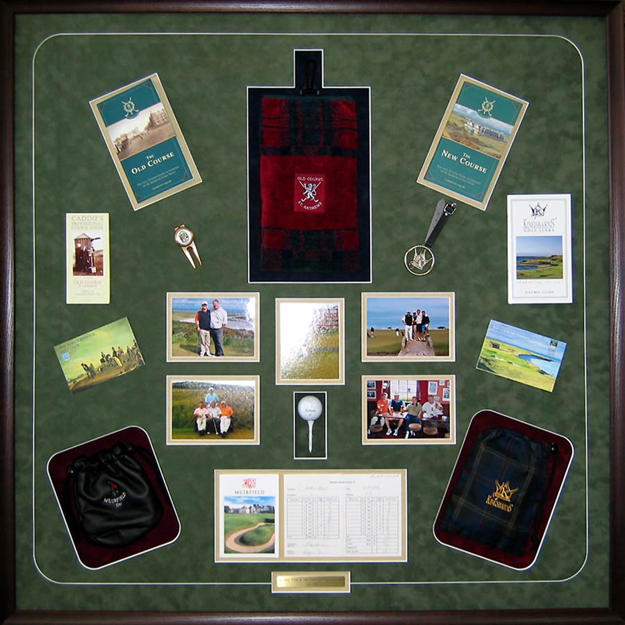 Golf Shadowbox Example of Custom Design by Cindy's Custom Framing